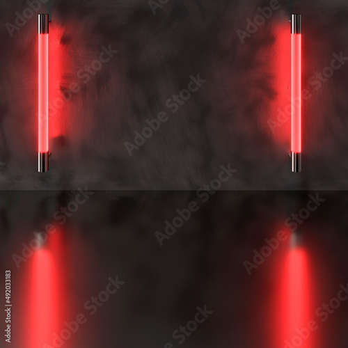 Dark Empty Room with Neon Lighting Background, 3D Rendering