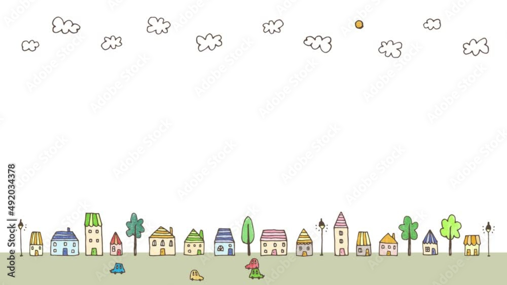 手描きの街並みイラスト背景（10秒ループ）