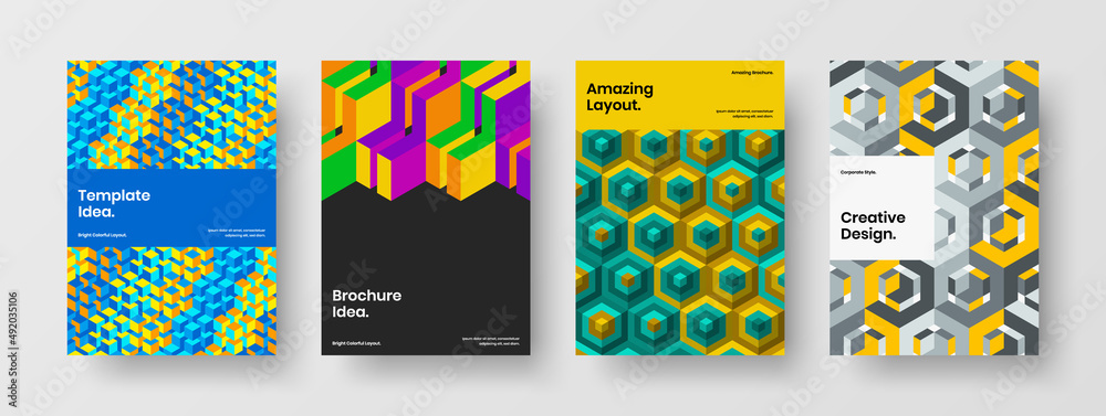Isolated geometric tiles company identity concept collection. Clean book cover A4 vector design layout set. Isolated geometric tiles company identity concept collection. Clean book cover A4 vector design layout set.