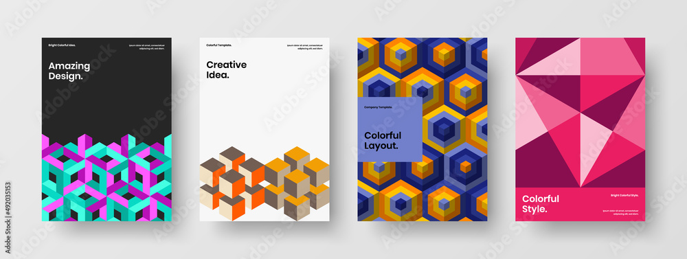 Creative corporate cover A4 vector design concept composition. Vivid geometric shapes company identity template collection. Creative corporate cover A4 vector design concept composition. Vivid geometric shapes company identity template collection.