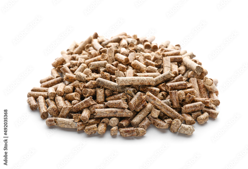 Pile of wood pellets on white background Pile of wood pellets on white background