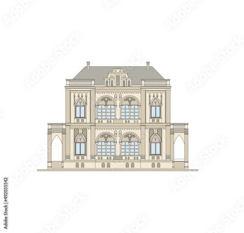 DRAWING OF HISTORICAL BUILDINGS OF VENICE, ANCIENT ITALIAN ARCHITECTURE IN GOTHIC AND NEOCLASSIC STYLE