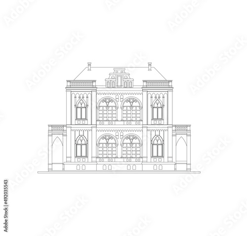 DRAWING OF HISTORICAL BUILDINGS OF VENICE, ANCIENT ITALIAN ARCHITECTURE IN GOTHIC AND NEOCLASSIC STYLE
