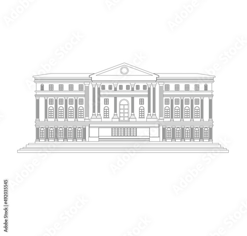 DRAWING OF HISTORICAL BUILDINGS OF VENICE, ANCIENT ITALIAN ARCHITECTURE IN GOTHIC AND NEOCLASSIC STYLE
