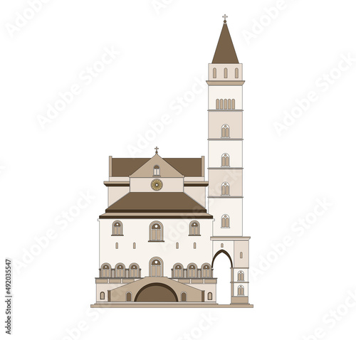 DRAWING OF HISTORICAL BUILDINGS OF VENICE, ANCIENT ITALIAN ARCHITECTURE IN GOTHIC AND NEOCLASSIC STYLE