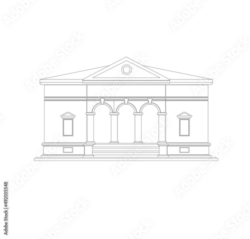 DRAWING OF HISTORICAL BUILDINGS OF VENICE, ANCIENT ITALIAN ARCHITECTURE IN GOTHIC AND NEOCLASSIC STYLE