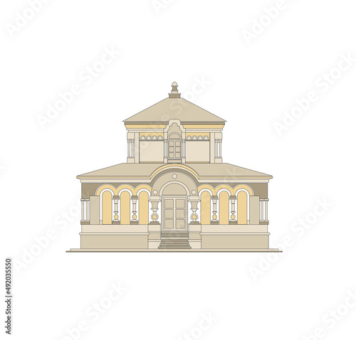 DRAWING OF HISTORICAL BUILDINGS OF VENICE, ANCIENT ITALIAN ARCHITECTURE IN GOTHIC AND NEOCLASSIC STYLE