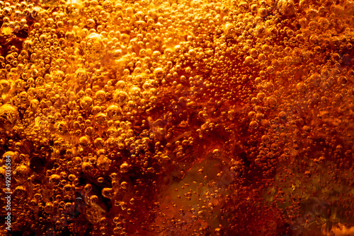 Detail of Cold Bubbly Carbonated Soft Drink with Ice 