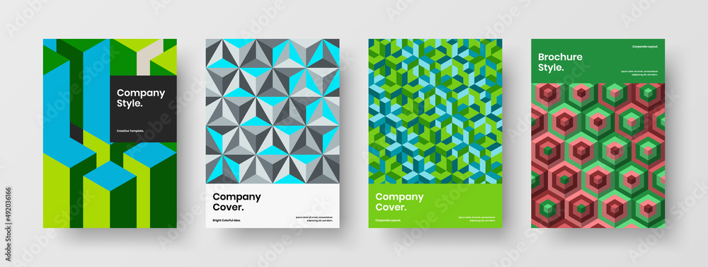 Isolated mosaic pattern corporate brochure template collection. Original journal cover A4 design vector concept bundle.