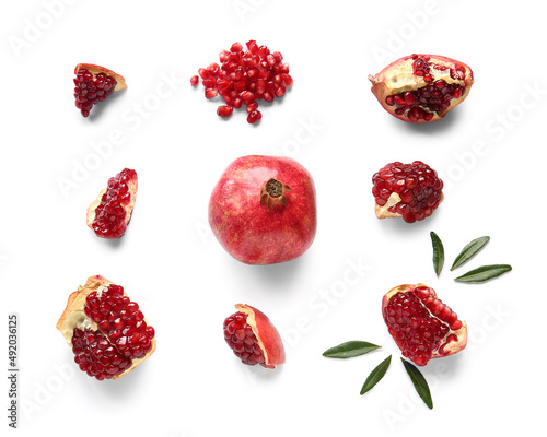 Beautiful composition with pomegranate on white background