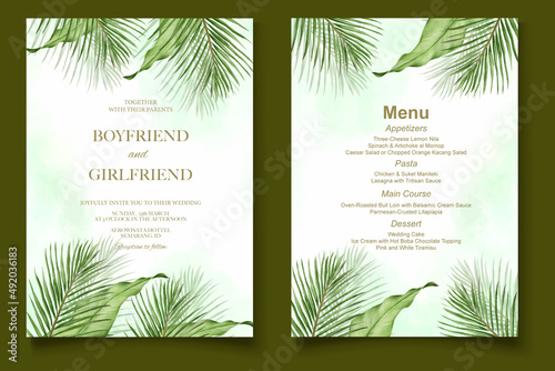 Tropical banner background with realistic summer leaves