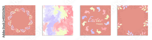 Happy Easter banner. Square cards for posting on social networks. Holiday promo templates. Set of border frames. Vector illustration.