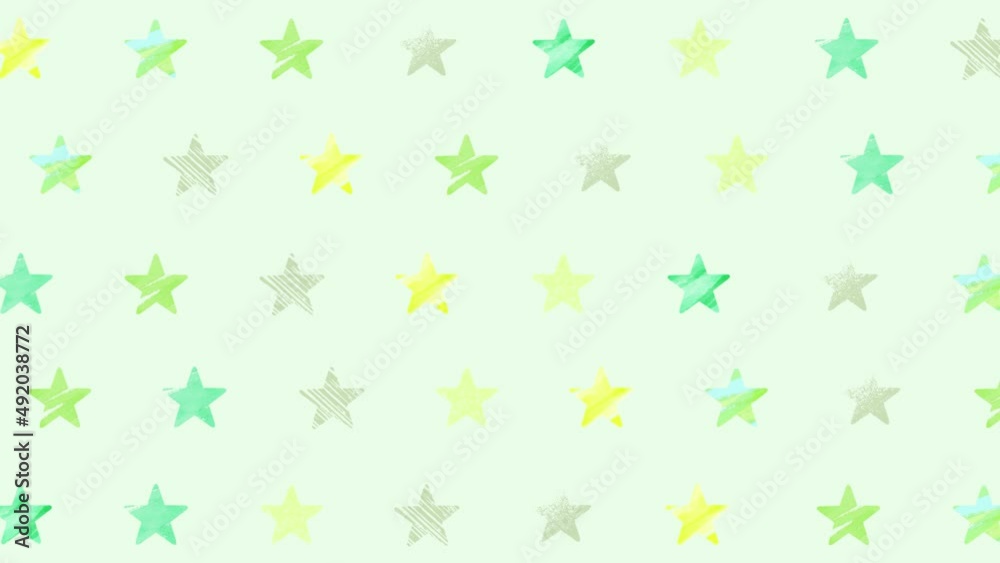 水彩の星イラストのパターン背景：グリーン（20秒ループ）