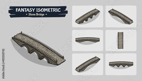Isometric Stone Bridges Fantasy game assets - Vector Illustration