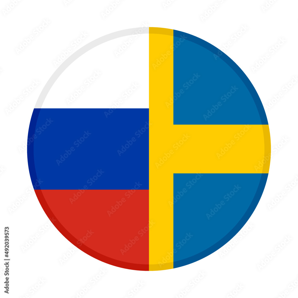 round icon with russia and sweden flags. vector illustration isolated on white background round icon with russia and sweden flags. vector illustration isolated on white background