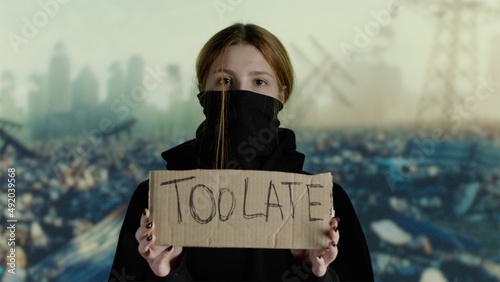 Young woman protesting against war 