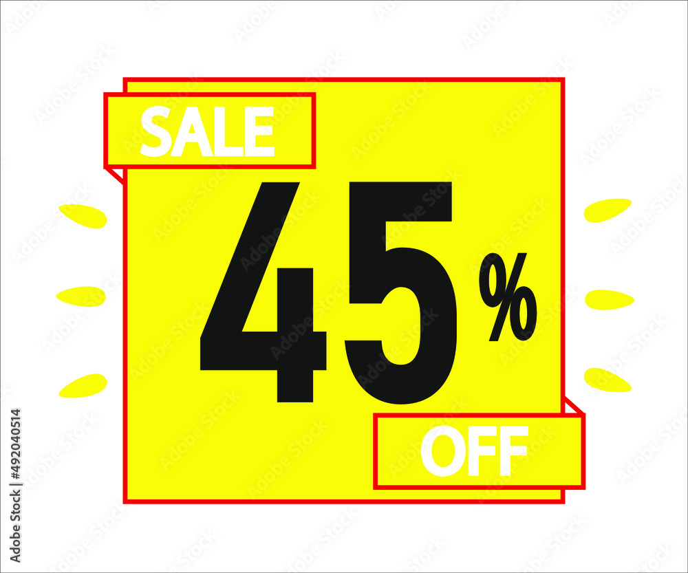 45% off purchase. Yellow sticker with offer message. 45% off purchase. Yellow sticker with offer message.