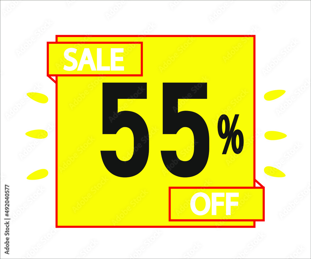 55% off purchase. Yellow sticker with offer message. 55% off purchase. Yellow sticker with offer message.