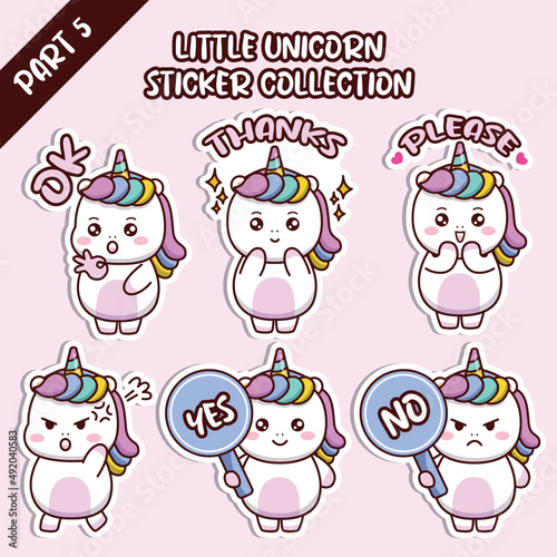Set of social media emoji little unicorn sticker collection animal emoticon