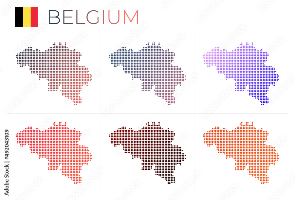 Belgium dotted map set. Map of Belgium in dotted style. Borders of the country filled with beautiful smooth gradient circles. Artistic vector illustration.