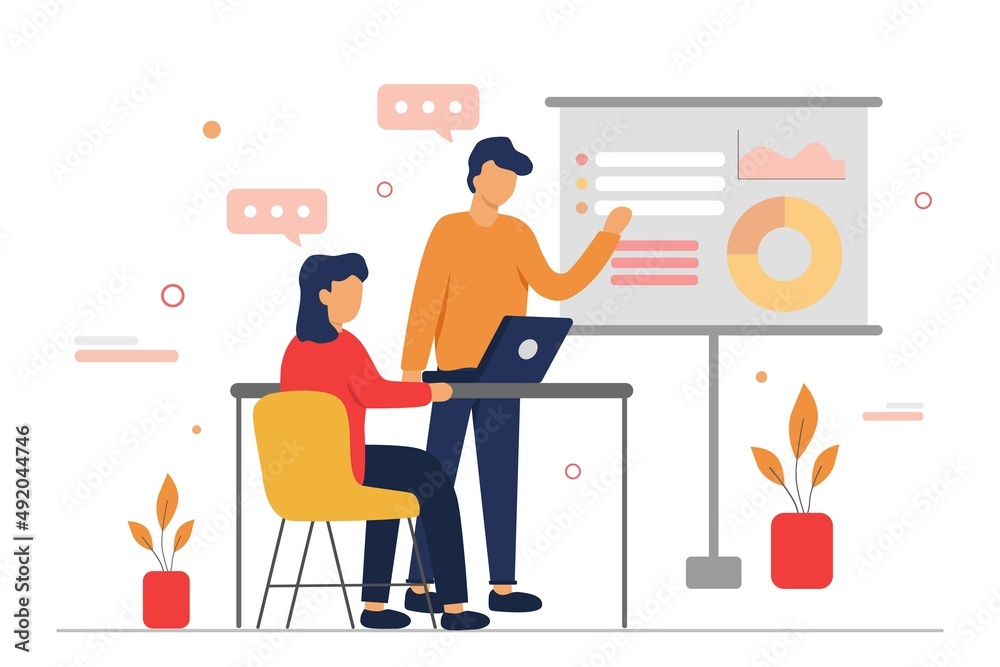 Office worker flat with meeting for work moment vector illustration. Man and woman worker flat vector. Office worker flat with meeting for work moment vector illustration. Man and woman worker flat vector.