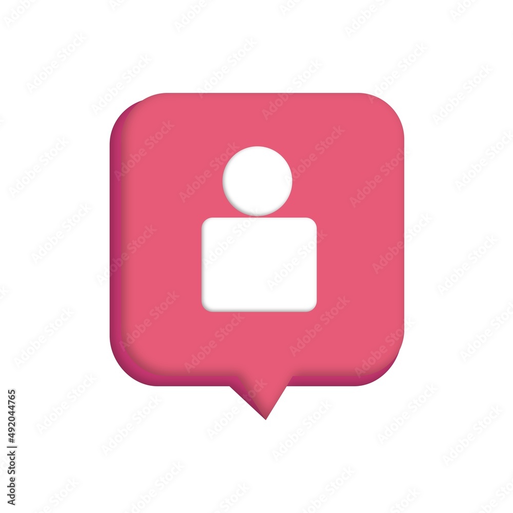 Vector illustration follower notification icon. Red speech bubble with user image. Social network and digital marketing notification symbol. Greeting card design for web, email, social media, banner. Vector illustration follower notification icon. Red speech bubble with user image. Social network and digital marketing notification symbol. Greeting card design for web, email, social media, banner.