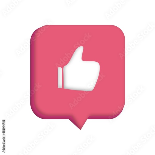 Vector illustration love or like notification icon. Speech bubble with thumbs up. Social network and digital marketing notification symbol. Greeting card design for web, email, social media, banner.