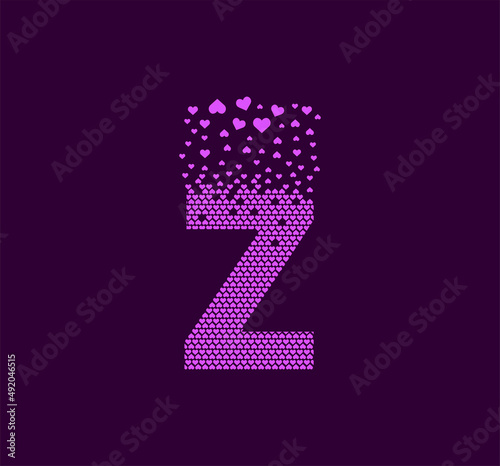 Heart letter Z animated pixel dot logo. Capital letter pixel up. Hearts are filled with the letter Z. Complementary and integrative pixel movement. The modern heart connects the dots.