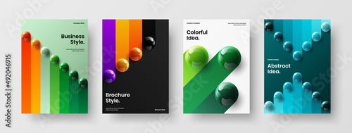 Multicolored realistic balls catalog cover layout composition. Amazing poster A4 design vector illustration bundle.