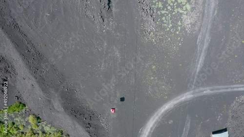 drone flying above skilifts near Etna Volcano in italy photo