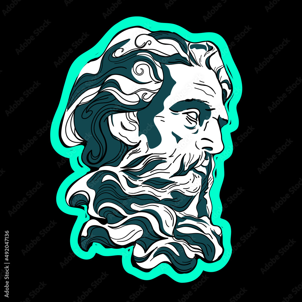Vetor do Stock: Abstract greek ancient sculpture Zeus. Vector hand drawn  illustrations of modern statues. Sticker pack Zeus head. Punk culture  inspired. | Adobe Stock