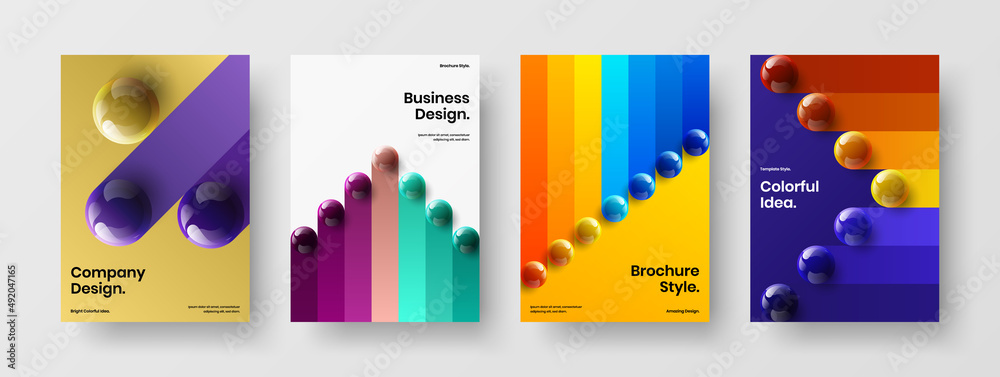 Modern realistic balls poster concept collection. Clean catalog cover A4 vector design template set.