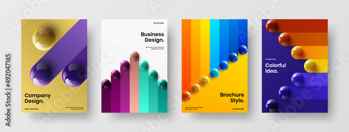 Modern realistic balls poster concept collection. Clean catalog cover A4 vector design template set.