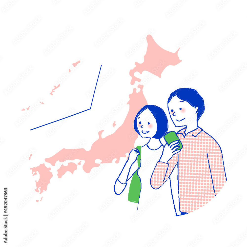 旅行する男女と日本地図
旅行する男女と日本地図