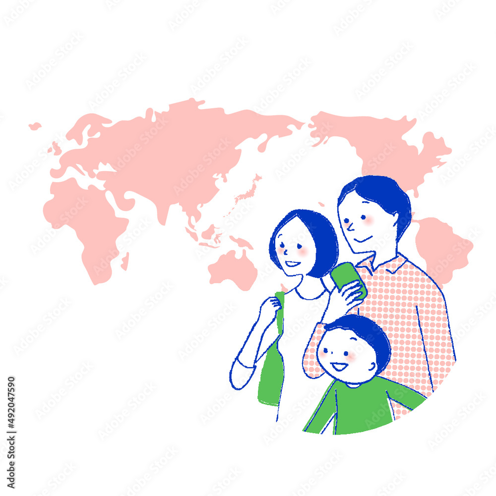 旅行する家族と世界地図
旅行する家族と世界地図