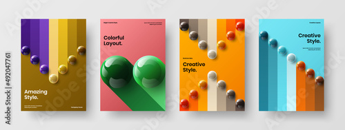 Vivid 3D balls flyer layout collection. Multicolored company brochure vector design illustration composition.