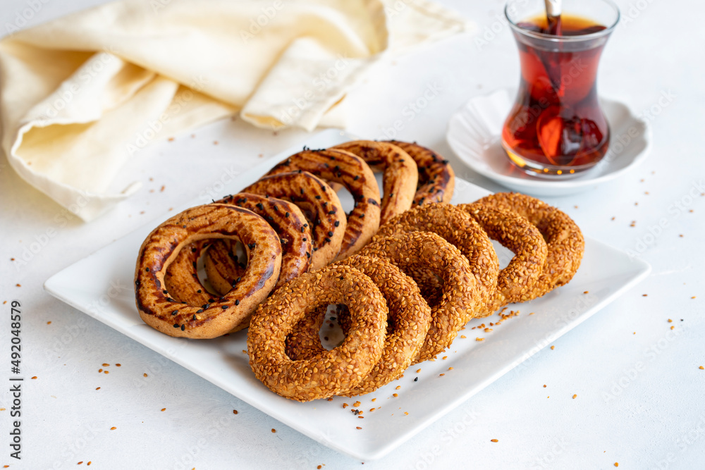 Traditional middle eastern sesame ring cookies called kandil simidi ...