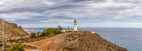 panorama view of the Cabo Sacratif lighthouse on the coast of Andalusia near Motril photo