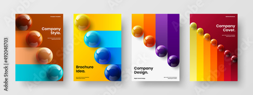 Minimalistic brochure vector design illustration collection. Unique 3D spheres book cover concept set.