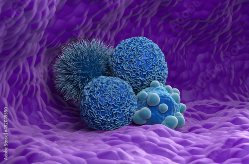 Pancreatic cancer cells - side view 3d illustration photo