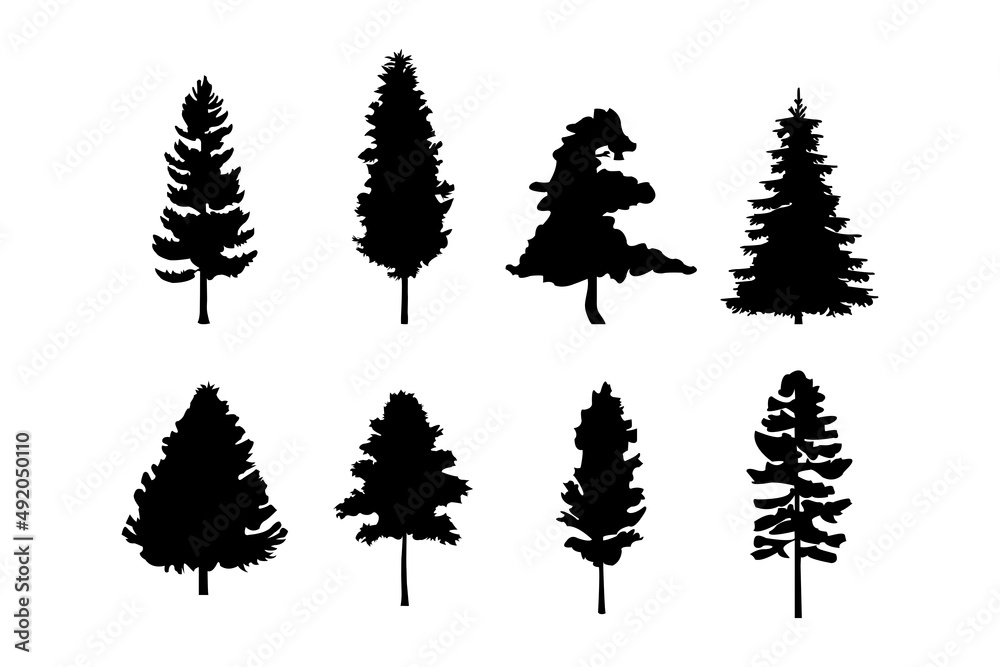Pine trees Silhouette Set, Pine trees Vector Silhouette
