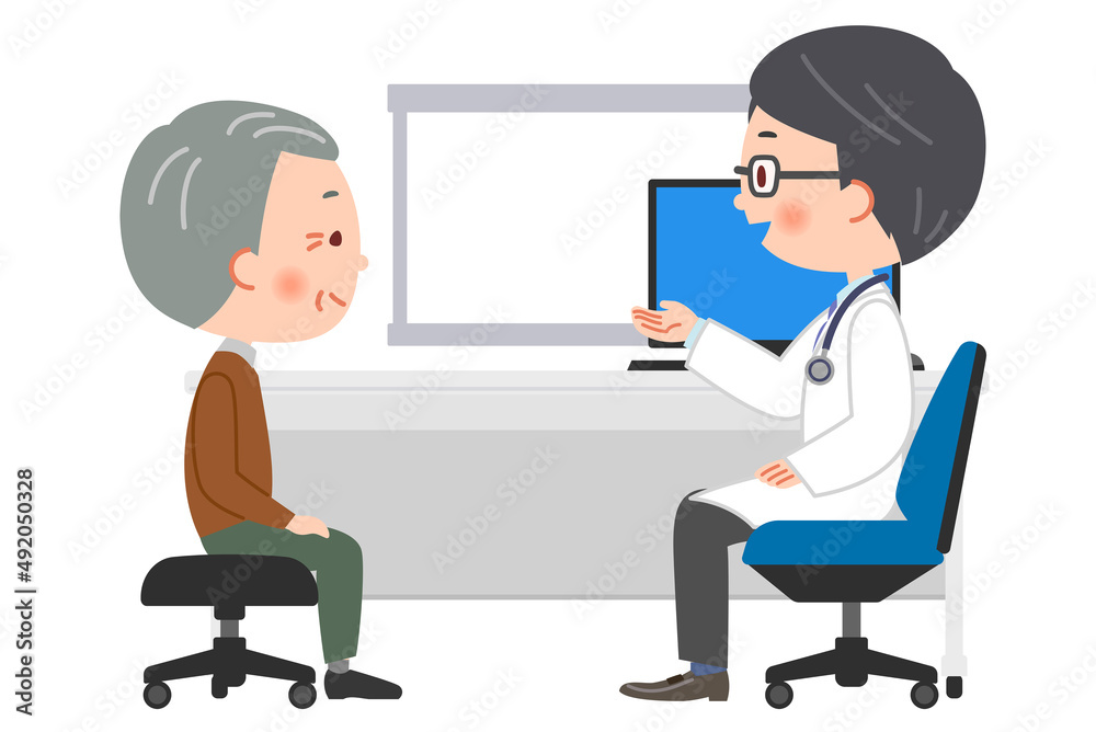 診察する医師と患者のおじいさんのイラスト 診察する医師と患者のおじいさんのイラスト