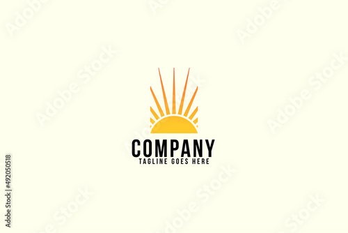 Solar Energy Logo, Sunburst Vector Logo, Solar House Brand Logo Design Template