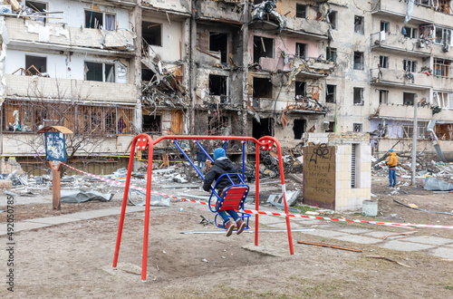War of Russia against Ukraine. Residential building damaged in Kyiv