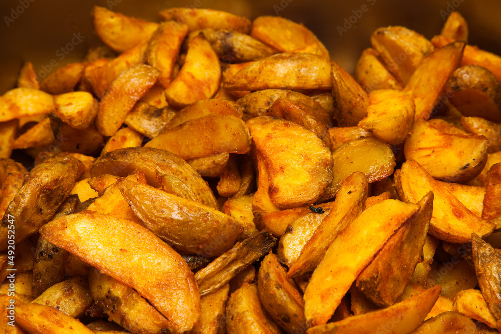 Fried potatoes at home close-up.