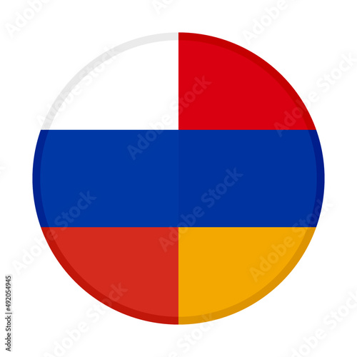 round icon with russia and armenia flags. vector illustration isolated on white background