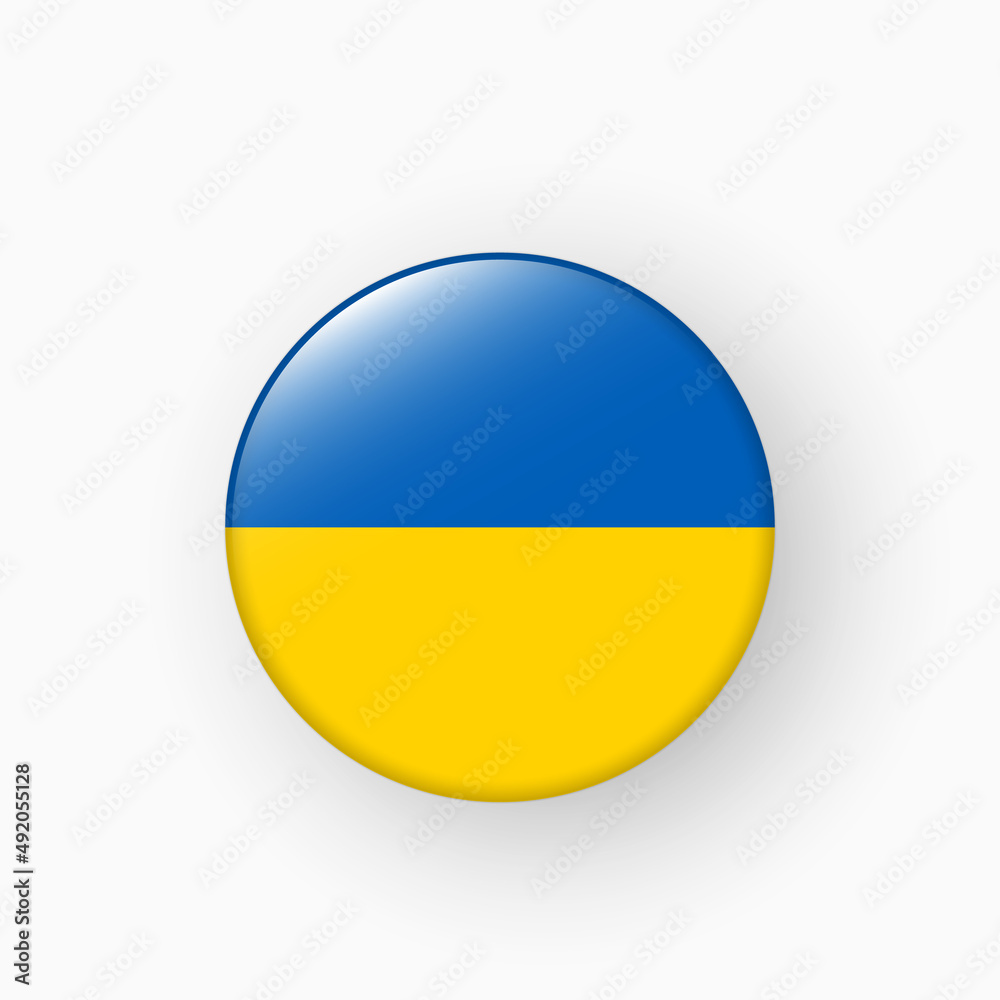Flag of Ukraine round glossy button with shadow, vector image and icon. Flag of Ukraine round glossy button with shadow, vector image and icon.