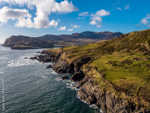 Aerial view of the beautiful coast at Kilcar and Teelin in County Donegal - Ireland