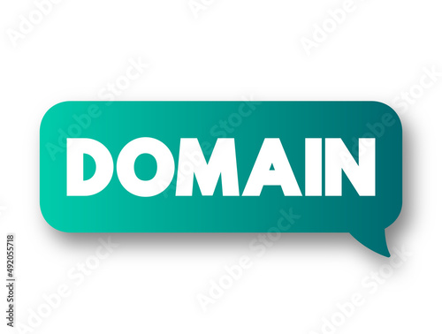 Domain - identification string that defines a realm of administrative autonomy, authority or control within the Internet, text concept message bubble
