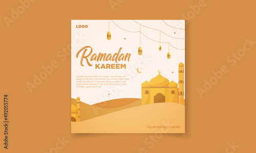  Ramadan Promotional sale social media post template with musjid, moon, and lamp for sale social media, Instagram day